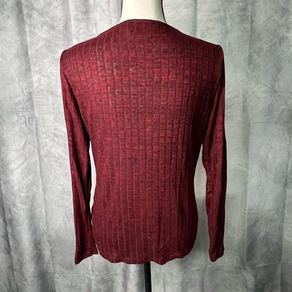 Rock & Republic Burgundy & Black Faux Wrap Long Sleeve Ribbed Top - MED - Picture 7 of 11